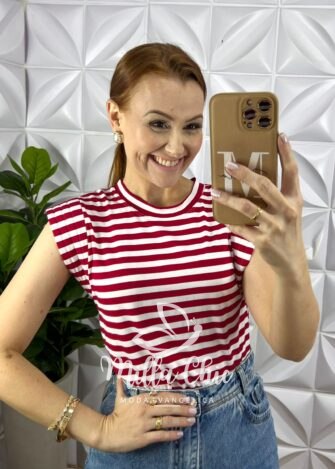 Milla Chic - millachic com br tshirt viscolycra manga muscle com preenchimento listrada maraisa vermelho 2 Tshirt Viscolycra Manga Muscle Com Preenchimento Listrada Maraisa - Vermelho - Milla Chic