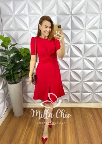 Vestido Anarruga Com Torção Na Cintura Curto Lanna - Vermelho - Milla Chic