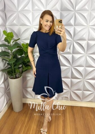 Vestido Anarruga Com Torção Na Cintura Curto Lanna - Azul Marinho - Milla Chic