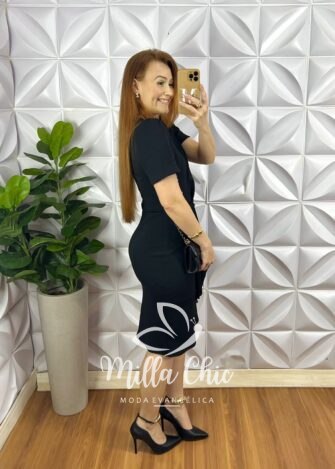 Vestido Anarruga Envelopado Com Drapeados E Fitas Na Lateral Marta - Preto - Milla Chic