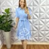 Vestido Chemise Alfaiataria Amarrant Manga Princesa Faixa Cinto Carla - Azul - Milla Chic