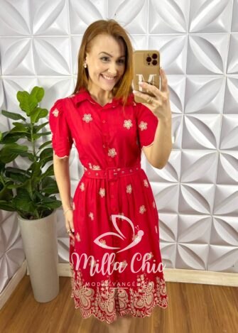 Milla Chic - millachic com br vestido chemise leise bicolor bordado midi com forro avulso yasmin vermelho 2 Vestido Chemise Leise Bicolor Bordado Mídi Com Forro Avulso Yasmin - Vermelho - Milla Chic