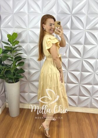 Milla Chic - millachic com br vestido chemise tricoline manga babadinho midi com marias thalita rosa copia 1 Vestido Chemise Tricoline Manga Babadinho Mídi Com Marias Thalita - Manteiga - Milla Chic