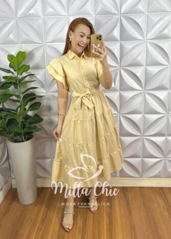 Milla Chic - millachic com br vestido chemise tricoline manga babadinho midi com marias thalita rosa copia 2 Vestido Chemise Tricoline Manga Babadinho Mídi Com Marias Thalita - Manteiga - Milla Chic