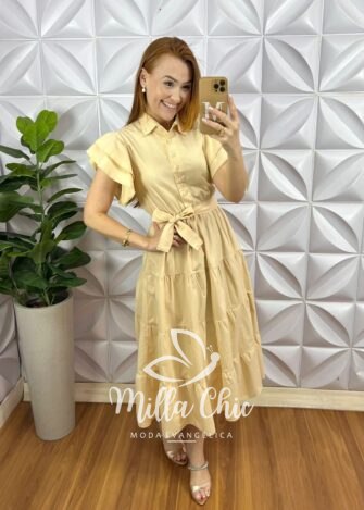 Milla Chic - millachic com br vestido chemise tricoline manga babadinho midi com marias thalita rosa copia 4 Vestido Chemise Tricoline Manga Babadinho Mídi Com Marias Thalita - Manteiga - Milla Chic
