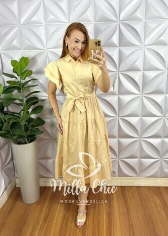 Milla Chic - millachic com br vestido chemise tricoline manga babadinho midi com marias thalita rosa copia 5 Vestido Chemise Tricoline Manga Babadinho Mídi Com Marias Thalita - Manteiga - Milla Chic