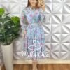 Vestido Chiffon Gola Polo Cinto Encapado Mídi Três Marias Forro Avulso Paola - Azul (estampado) - Milla Chic