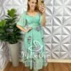 Vestido Chiffon Mídi Manga Abalone Mídi Com Marias Estampado Beth - Verde - Milla Chic