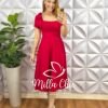 Vestido Crepe Alfaiataria Mídi Godê Com Laço Nos Ombros Alice - Vermelho - Milla Chic