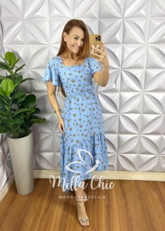 Milla Chic - millachic com br vestido crepinho mullet com bojo midi estampado emanuele azul Vestido Crepinho Mullet Com Bojo Mídi Estampado Emanuele - Azul - Milla Chic