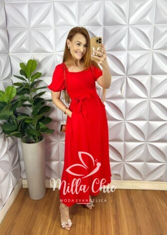 Vestido Dunna Com Bojo Faixa Cinto Longo Com Bolsos Laterais Evase Hadassa - Vermelho - Milla Chic