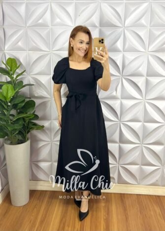 Vestido Dunna Com Bojo Faixa Cinto Longo Com Bolsos Laterais Evase Hadassa - Preto - Milla Chic