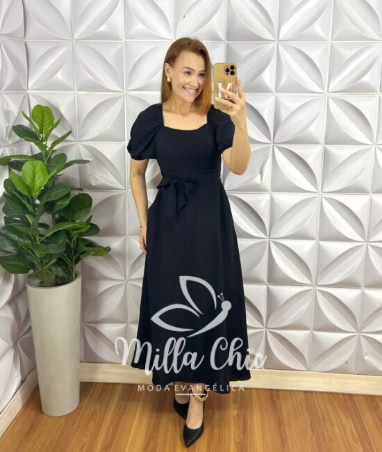 Vestido Dunna Com Bojo Faixa Cinto Longo Com Bolsos Laterais Evase Hadassa - Preto - Milla Chic