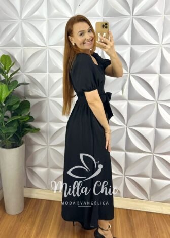 Vestido Dunna Com Bojo Faixa Cinto Longo Com Bolsos Laterais Evase Hadassa - Preto - Milla Chic