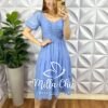 Vestido Leise 3D Mídi Três Marias Com Drapeados No Busto Bordado Estela - Azul claro (Flor) - Milla Chic