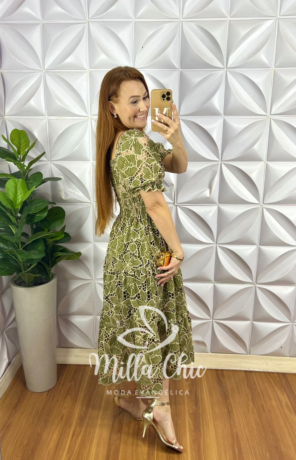 Vestido Leise Bicolor Corpo De Lastex Mídi Três Marias Bruna - Verde (floral) - Milla Chic