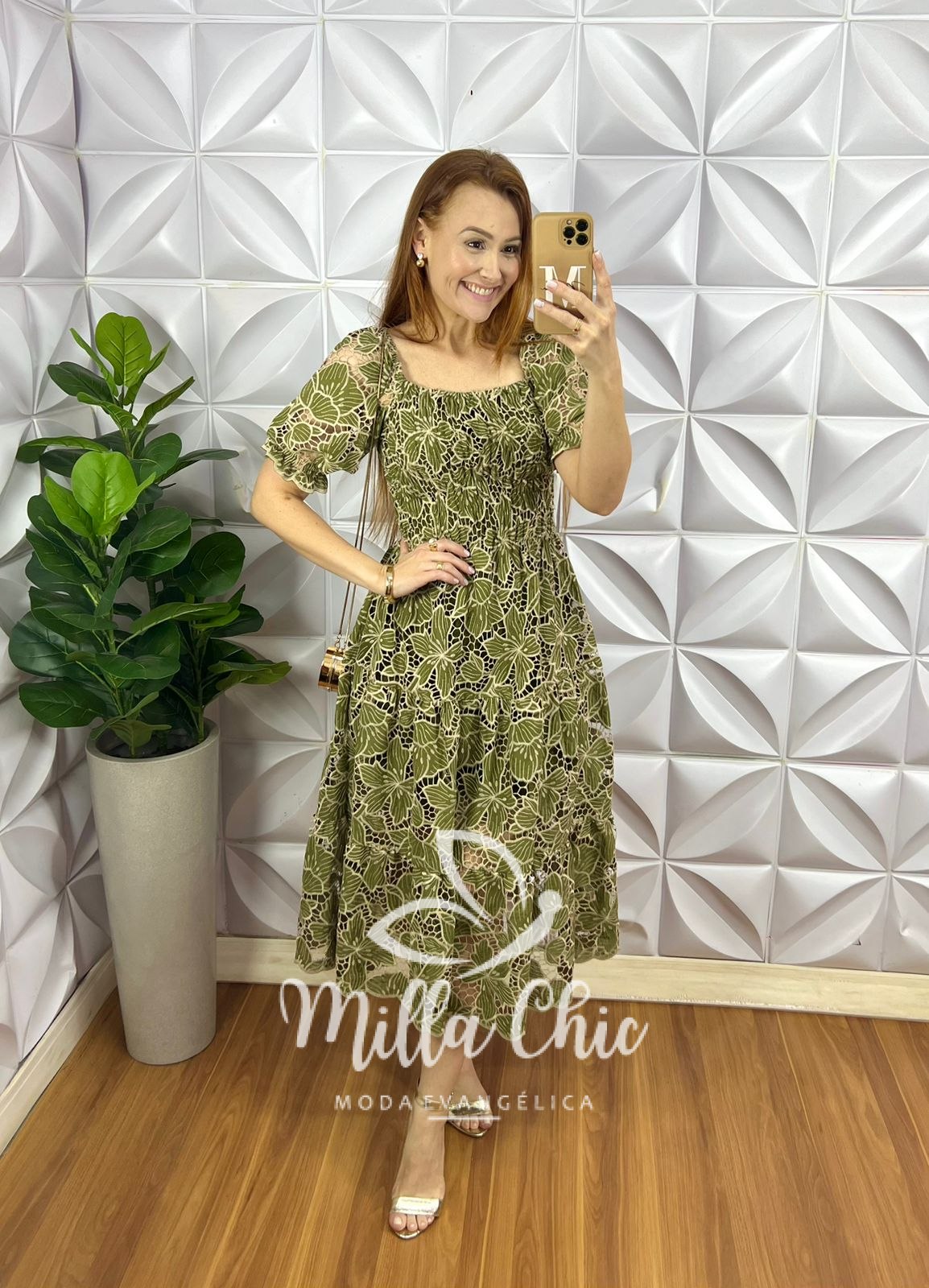 Vestido Leise Bicolor Corpo De Lastex Mídi Três Marias Bruna - Verde (floral) - Milla Chic