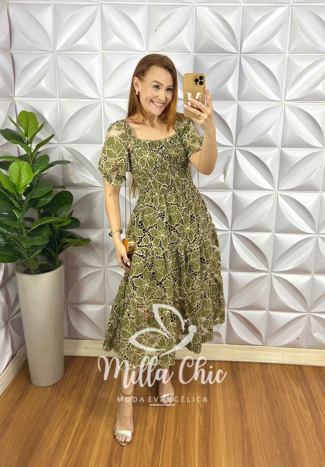Vestido Leise Bicolor Corpo De Lastex Mídi Três Marias Bruna - Verde (floral) - Milla Chic