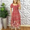 Vestido Leise Bicolor Corpo De Lastex Mídi Três Marias Bruna - Vermelho (floral) - Milla Chic