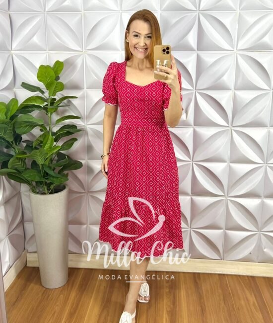 Vestido Lesie 100% Algodão Manga Princesa Lastex Nas Costas Weilita - Vermelho - Milla Chic