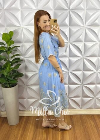 Milla Chic - millachic com br vestido lesie bordado com bolsos laterais no busto carine azul 6 Vestido Lesie Bordado Com Bolsos Laterais No Busto Carine - Azul - Milla Chic