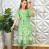 Vestido Lesie Bordado Manga Raglan Com Lastex Nas Costas Super Midi Três Marias Samara - Pistache - Milla Chic