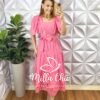 Vestido Lesie Bordado Manga Raglan Com Lastex Nas Costas Super Midi Três Marias Samara - Rosa - Milla Chic