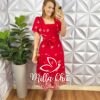 Vestido Lesie Bordado Manga Raglan Com Lastex Nas Costas Super Mídi Três Marias Samara - Vermelho - Milla Chic