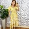 Vestido Crepinho Mullet Com Bojo Mídi Estampado Emanuele - Amarelo - Milla Chic