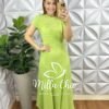 Vestido Renda Crochê Longo Com Forro Camisolinha Simone - Verde - Milla Chic