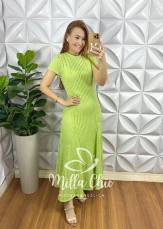 Vestido Renda Crochê Longo Com Forro Camisolinha Simone - Verde - Milla Chic