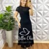 Vestido Renda Crochê Longo Com Forro Camisolinha Simone - Preto - Milla Chic