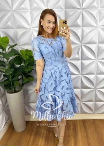 Vestido Richilieu Bordado Evase Mídi Com Babado Na Barra Maria Clara - Vermelho - Milla Chic