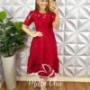 Vestido Richilieu Bordado Evase Mídi Com Babado Na Barra Maria Clara - Vermelho - Milla Chic
