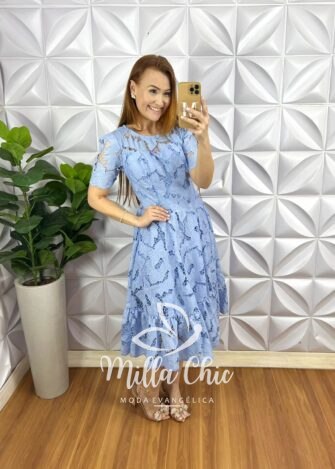 Vestido Richilieu Bordado Evase Mídi Com Babado Na Barra Maria Clara - Vermelho - Milla Chic