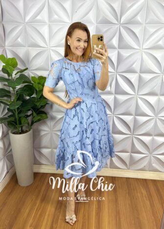 Vestido Richilieu Bordado Evase Mídi Com Babado Na Barra Maria Clara - Vermelho - Milla Chic