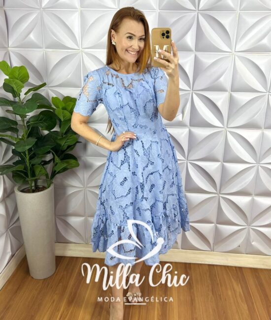 Vestido Richilieu Bordado Evase Mídi Com Babado Na Barra Maria Clara - Vermelho - Milla Chic