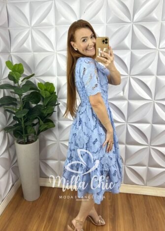 Vestido Richilieu Bordado Evase Mídi Com Babado Na Barra Maria Clara - Vermelho - Milla Chic