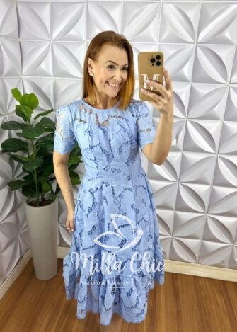 Vestido Richilieu Bordado Evase Mídi Com Babado Na Barra Maria Clara - Vermelho - Milla Chic