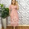 Vestido Viscolinho Bolsos Laterais Cinto Faixa Mídi Evase Lastex Nas Costas Tatiane - Rosa - Milla Chic