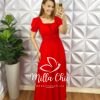 Vestido Viscolinho Com Bojo Longo Com Lastex Na Cintura Manga Princesa Renata - Vermelho - Milla Chic