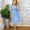 Vestido Viscolinho Com Drapeados No Busto Curto Evase Lastex Nas Costas Erika - Azul - Milla Chic