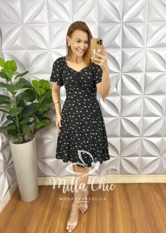 Vestido Viscolinho Com Drapeados No Busto Curto Evase Lastex Nas Costas Erika - Pink - Milla Chic