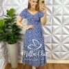 Milla Chic - millachic com br vestido viscolinho com gola lastex estampado elisa azul e areia copia Vestido Viscolinho Com Gola Mídi Lastex Nas Costas Estampado Elisa - Azul - Milla Chic