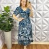 Vestido Viscolinho Manga Com Fita Lastex Nas Costas Mídi  Cecilia - Azul (Estampado) - Milla Chic