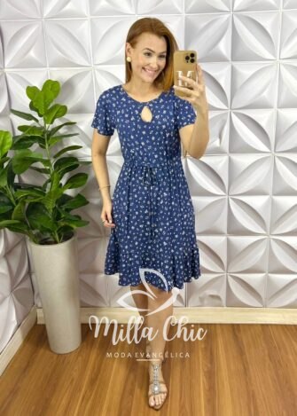 Vestido Viscolycra Com Babado No Decote Elástico Na Cintura Babado Na Barra Gabriela - Rosa - Milla Chic