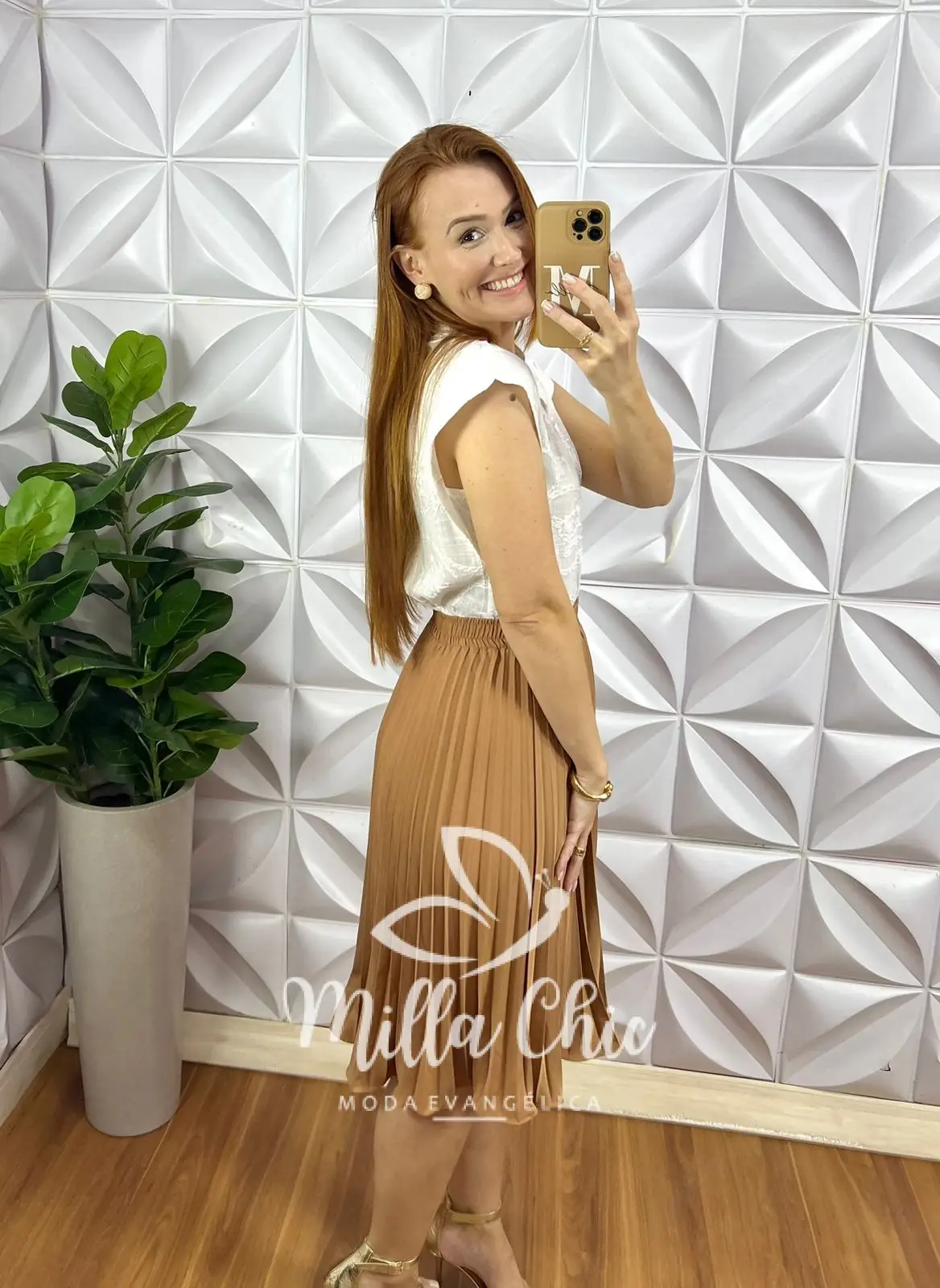Saia Plissada Lady Crepinho – Marrom – Milla Chic Saia Plissada Lady Crepinho - Marrom - Milla Chic