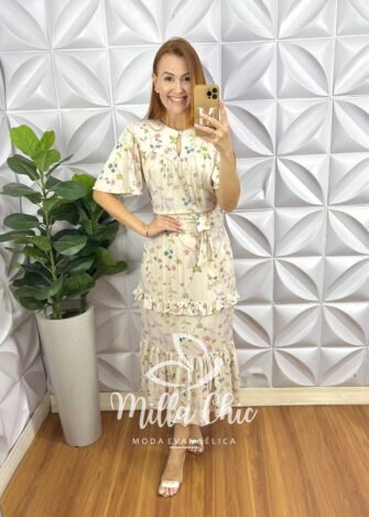 Vestido Copacabana Viscose Com Foil - Areia - Milla Chic