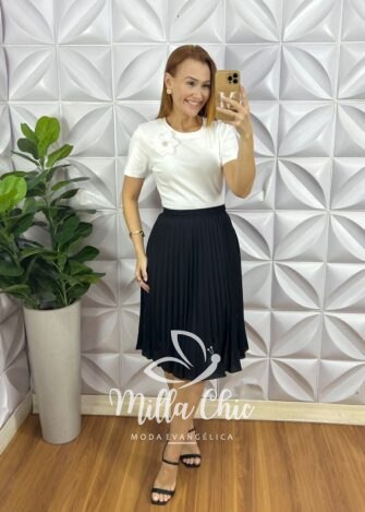 Milla Chic - millachic com br blusa camelia com flor malha algodao branca 2 Blusa Jaque Malha De Algodão Com Aplicação - Preto - Milla Chic