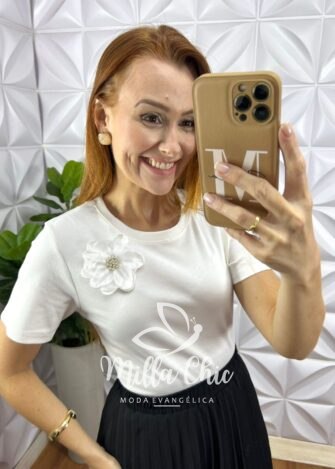 Blusa Jaque Malha De Algodão Com Aplicação - Preto - Milla Chic